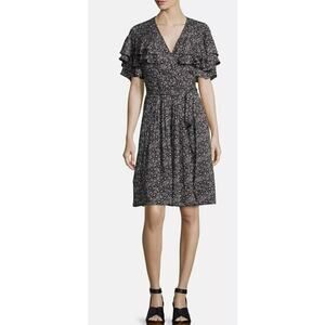 Rebecca Taylor Sweet Briar Ruffle‎ Floral Silk Dress Sz 4 Flutter Sleeve Flounce